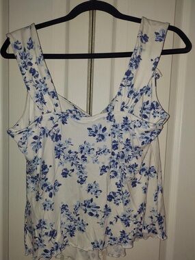 Lovesick White Tank with Blue Floral Print